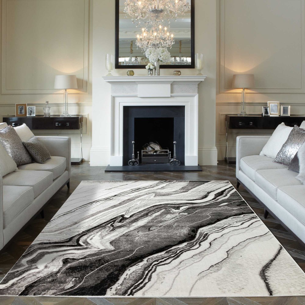 Blaze BLZ01 Abstract Marble Rugs in Silver Grey